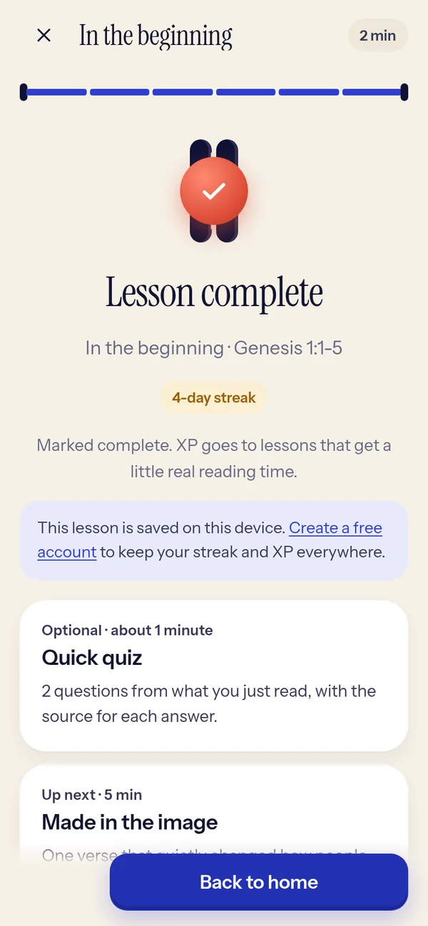 Lesson complete screen: the scroll rolls shut and takes a wax seal
